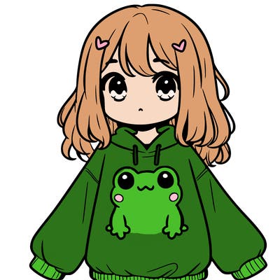 girl wearing frogging sweatshirt