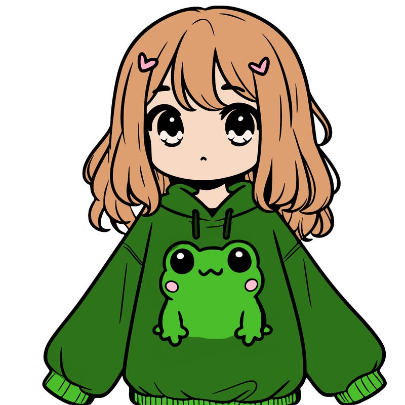 girl wearing frogging sweatshirt