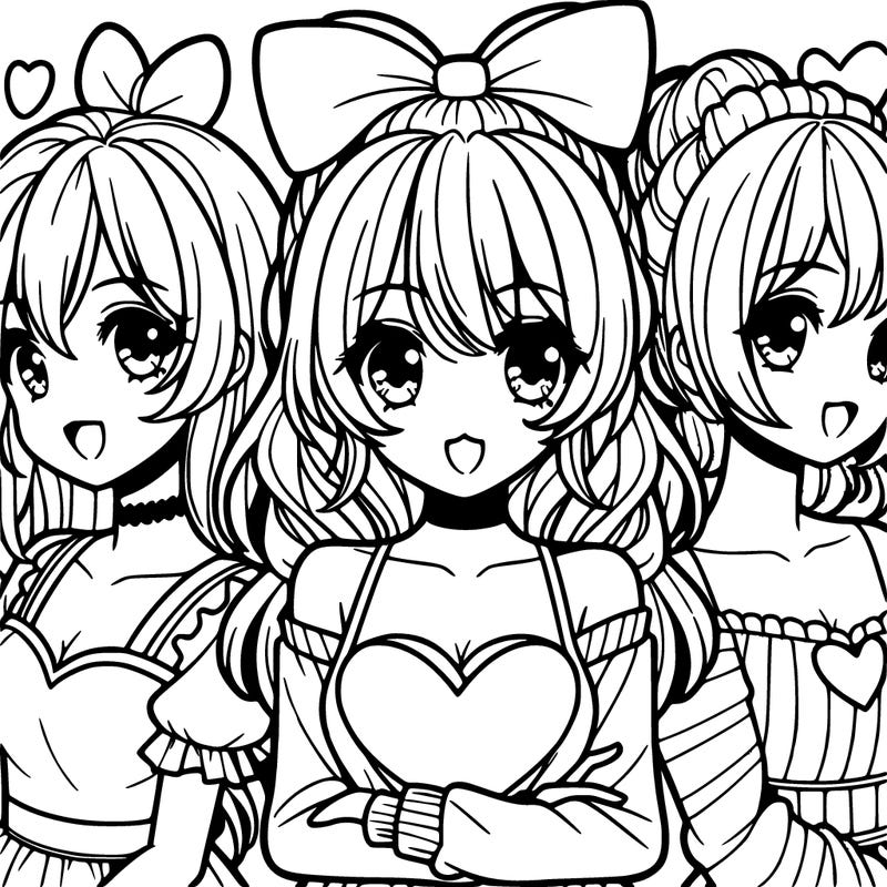 manga girls with heart shaped hair