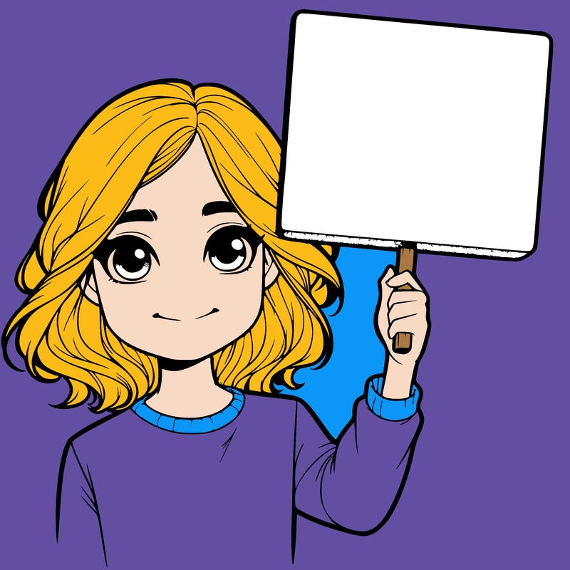 realistic girl holding up a sign