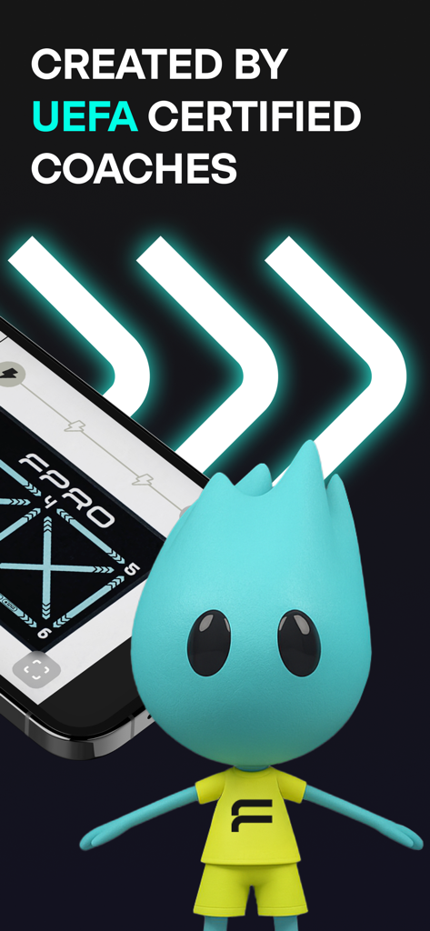 FPRO app screen highlighting football training created by UEFA certified coaches