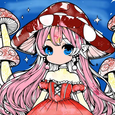 a magical mushroom girl realistic anime