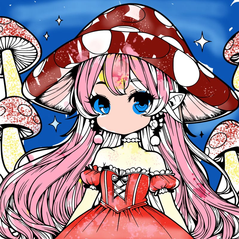 a magical mushroom girl realistic anime