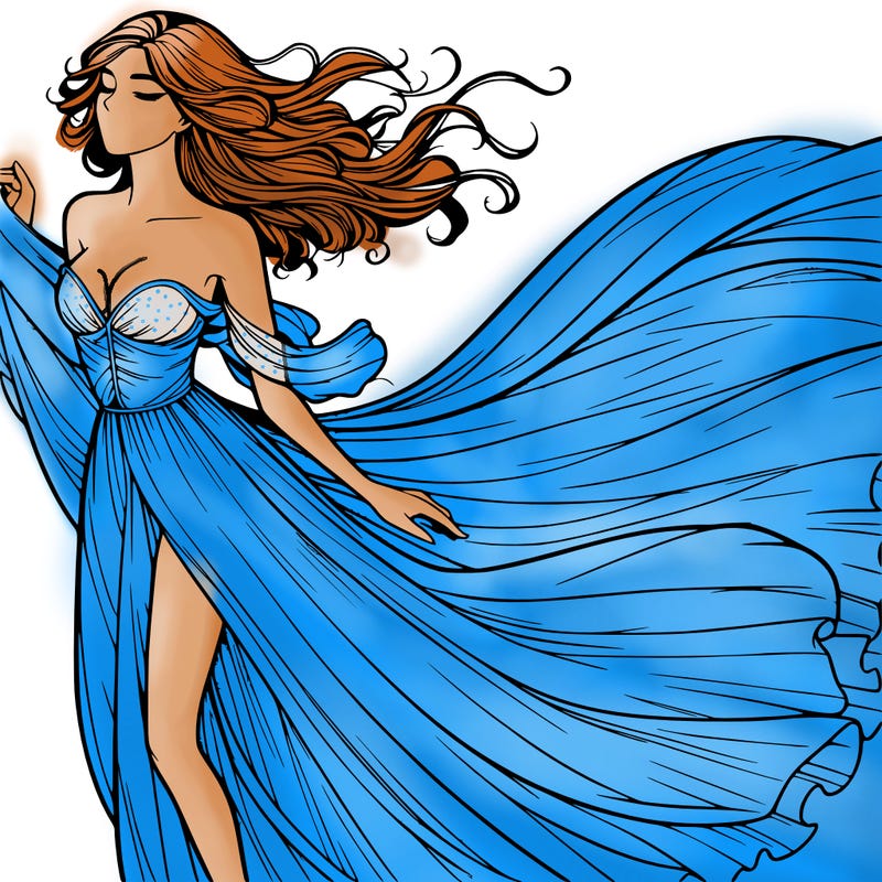 realistic woman in dress flowing the the wind