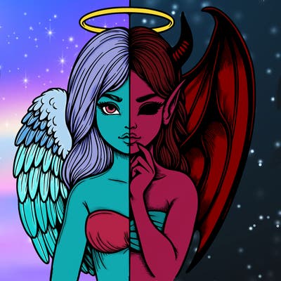 realistic angel half demon