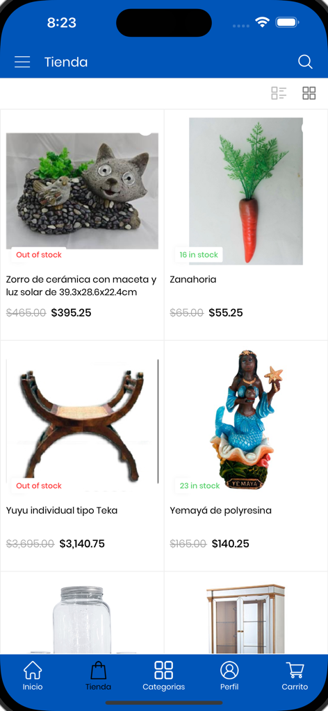 Galerías el Triunfo - La aplicación móvil Galerías el Triunfo muestra varios artículos de decoración y muebles para la venta