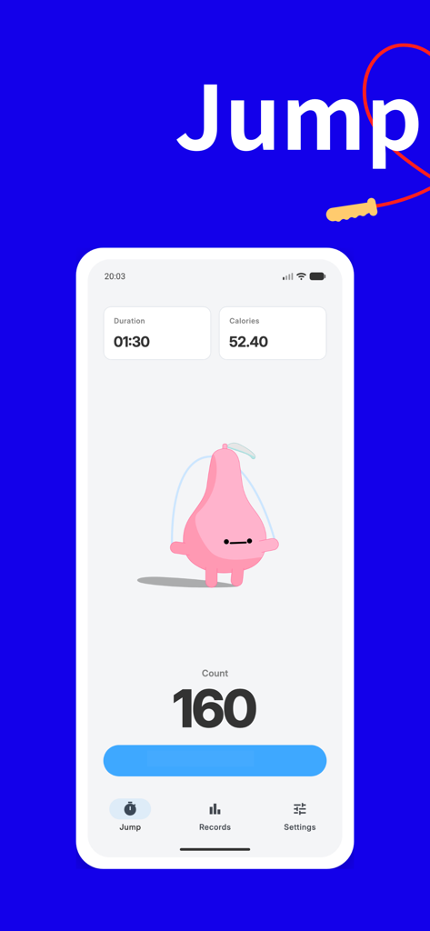 Jump Rope Fitness:Jump Counter - Jump Rope Fitness app screen showing jump count and calories burned