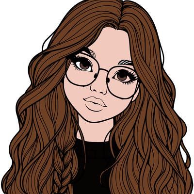 girl with long hair and freckles and glasses realistic