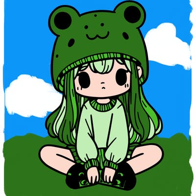 a girl wearing a frog hat and some frog socks