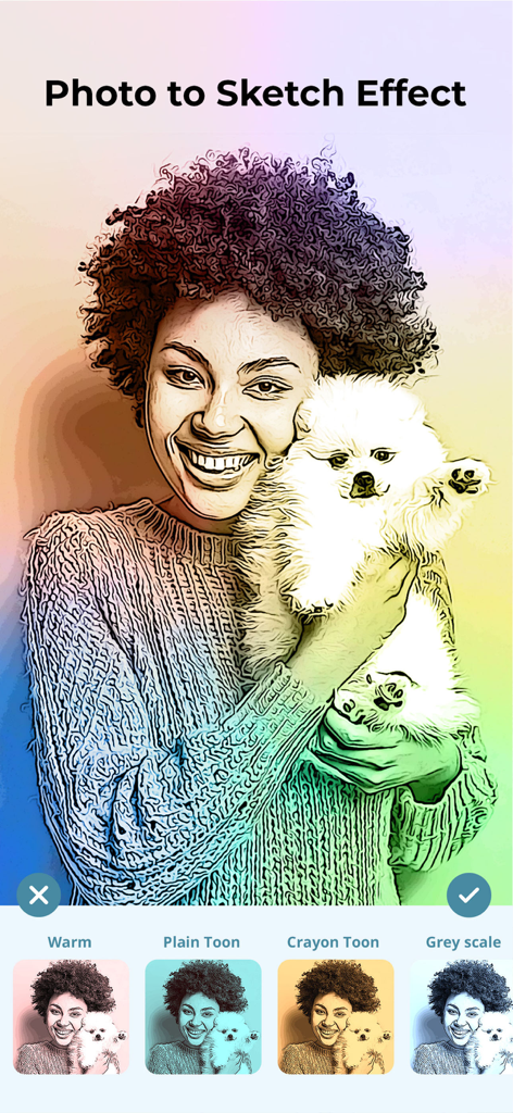 Drawing Apps Pencil Art apps - Drawing app interface demonstrating the photo to sketch effect with various artistic filters