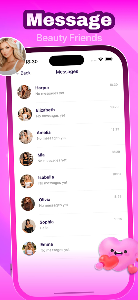Enamr - Enamr app messaging screen showing contact list of beauty friends