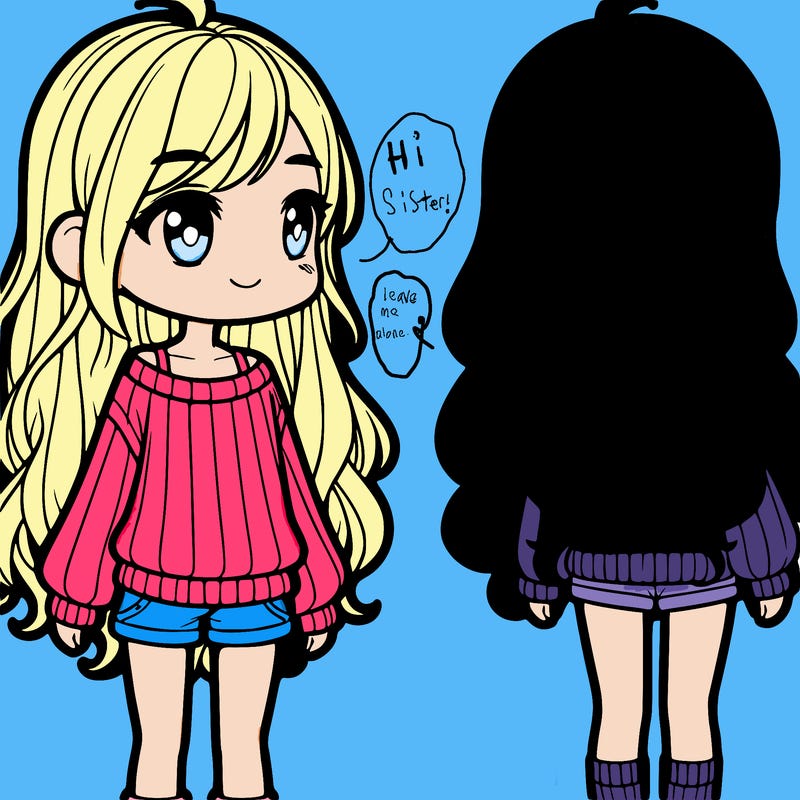 girl with long hair in a sweater and shorts