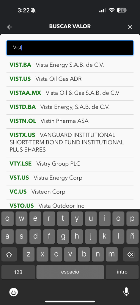 Midas Top - Midas Top search interface showing a list of stock and asset ticker results