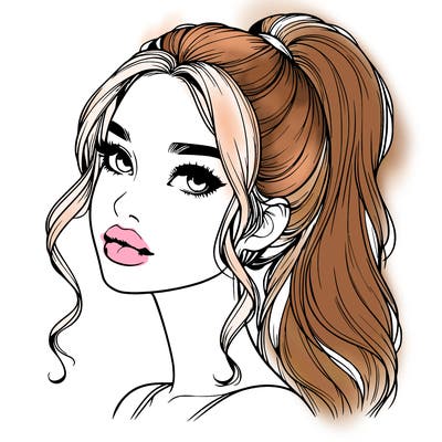 realistic girl with a ponytail on her hair and lips