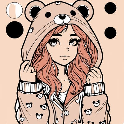 realistic girl in a animal pjs hoodie