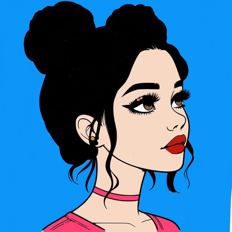 realistic girl with buns on the top of her head