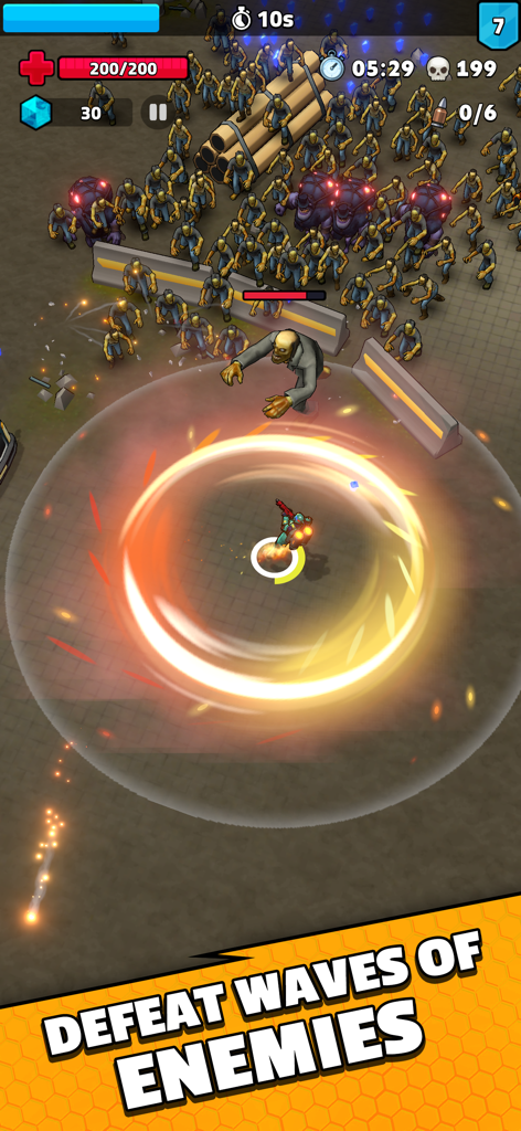 Bionics - Bionic Hero using a powerful circular skill to fight a boss and zombie hordes