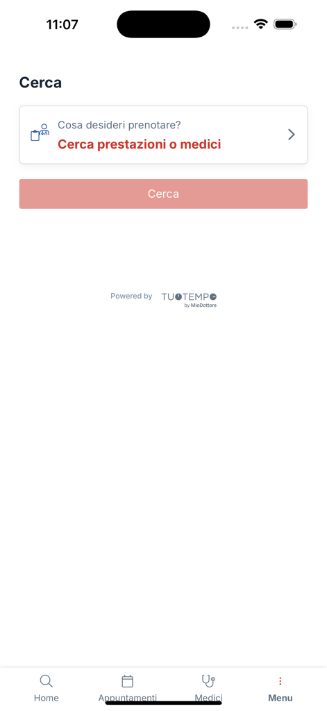 Coram - Écran de recherche de l'application médicale Coram pour la réservation de rendez-vous et la recherche de médecins