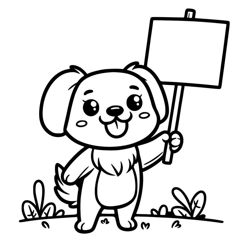 cute dog holding a sign