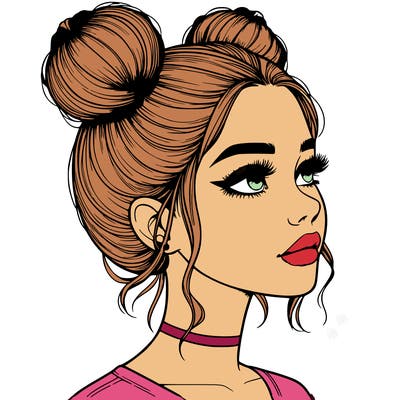 realistic girl with buns on the top of her head
