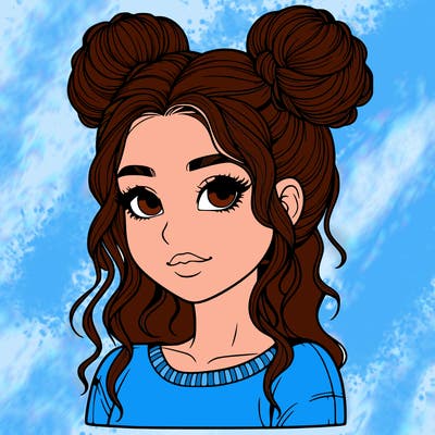 realistic girl with two buns in her hair