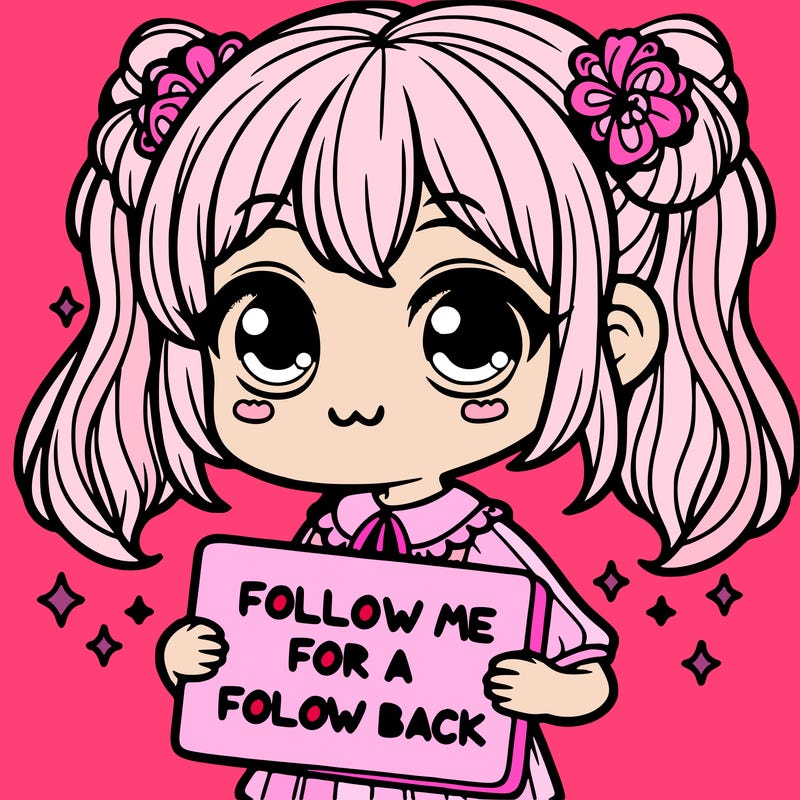 cute girl with a sign that says follow me for a follow back