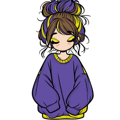 girl with baggy sweatshirt and messy bun