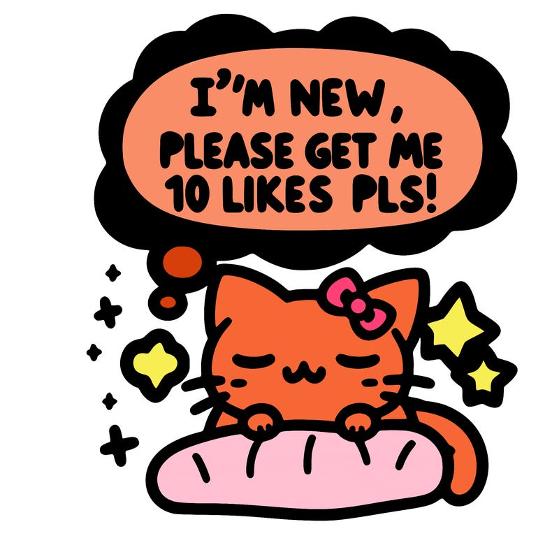 kitty taking a nap dream talking and saying "i'm new, please get me at least 10 likes pls!!"