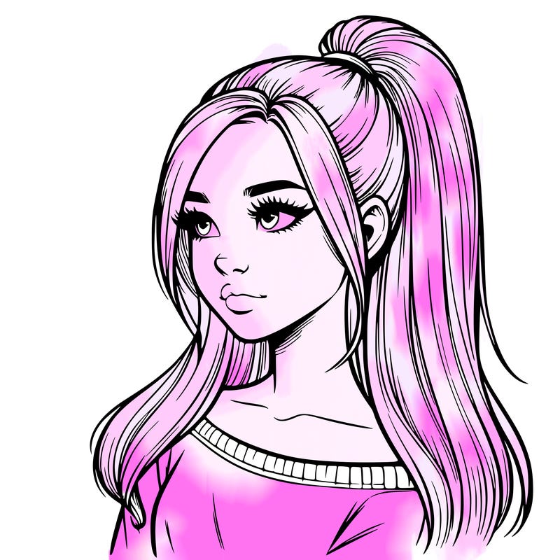 realistic girl with a high ponytail