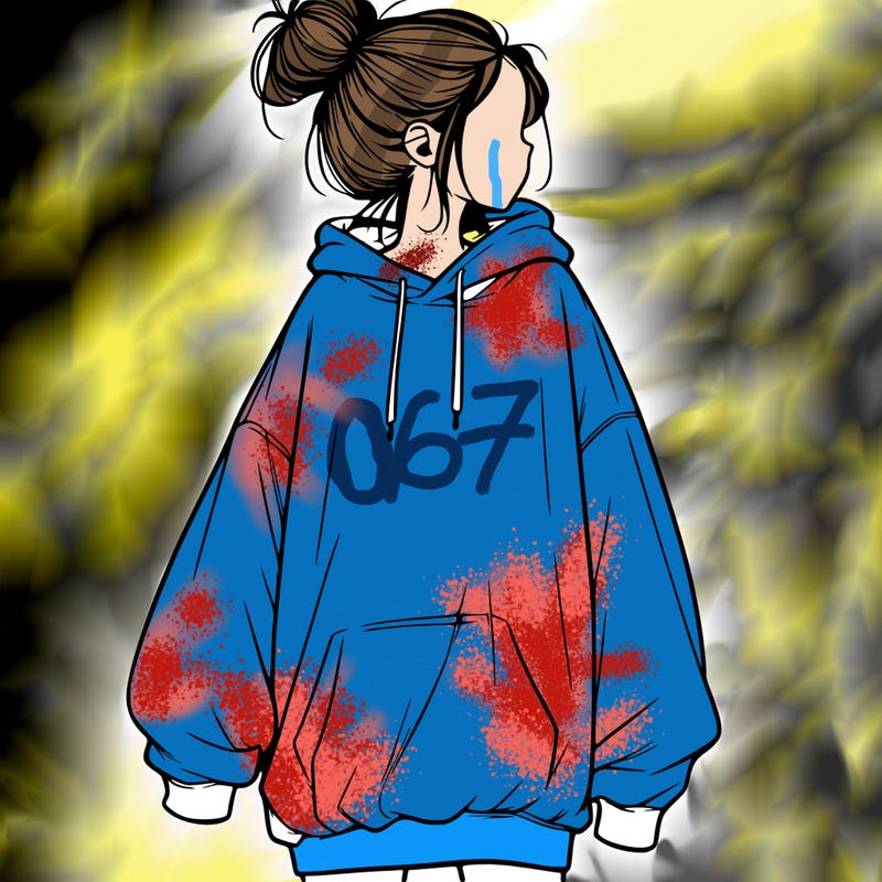 realistic girl with a oversized sweatshirt on and a bun