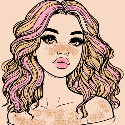 realistic girl with wavy hair and lips