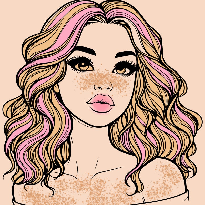 realistic girl with wavy hair and lips