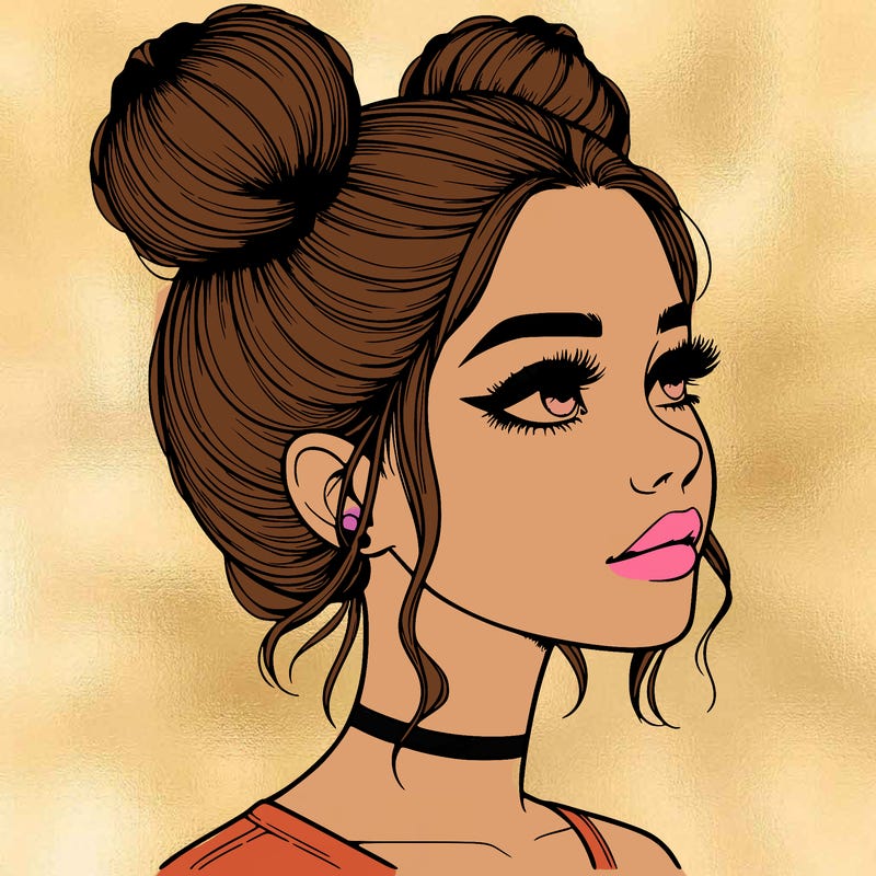 realistic girl with buns on the top of her head