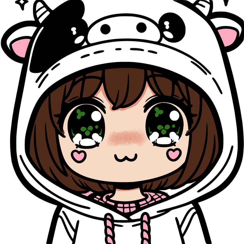 kawaii girl with cow hoodie
