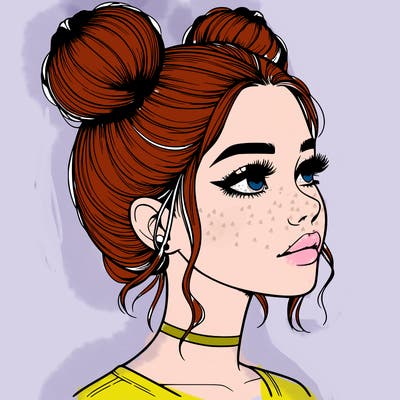 realistic girl with buns on the top of her head