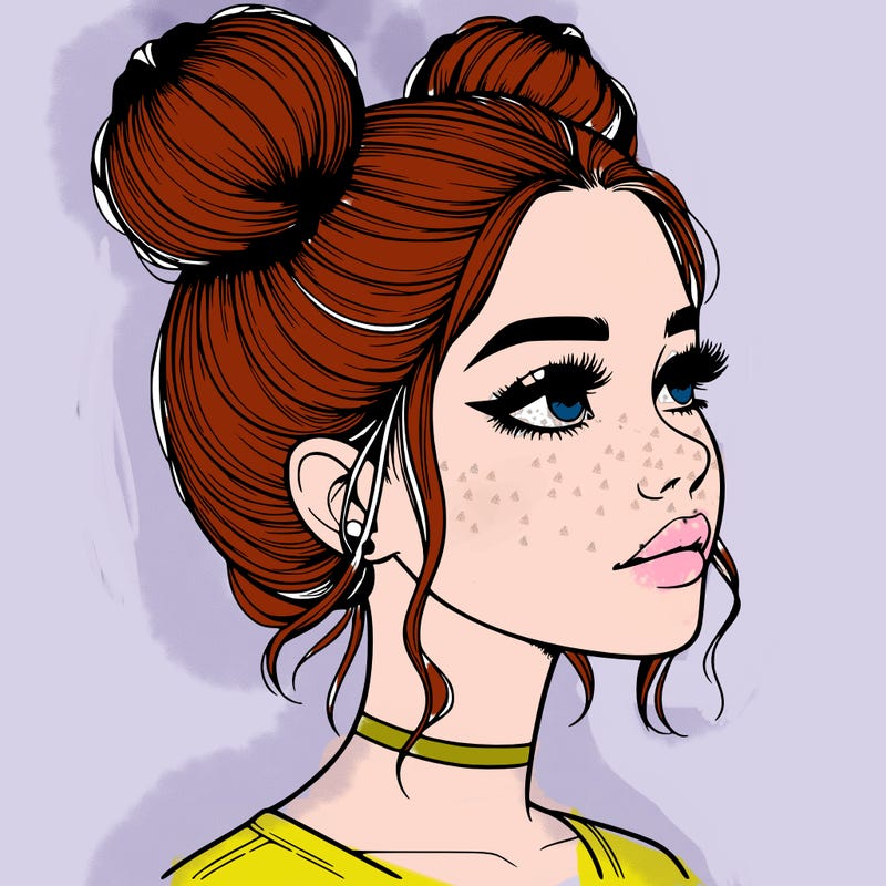 realistic girl with buns on the top of her head