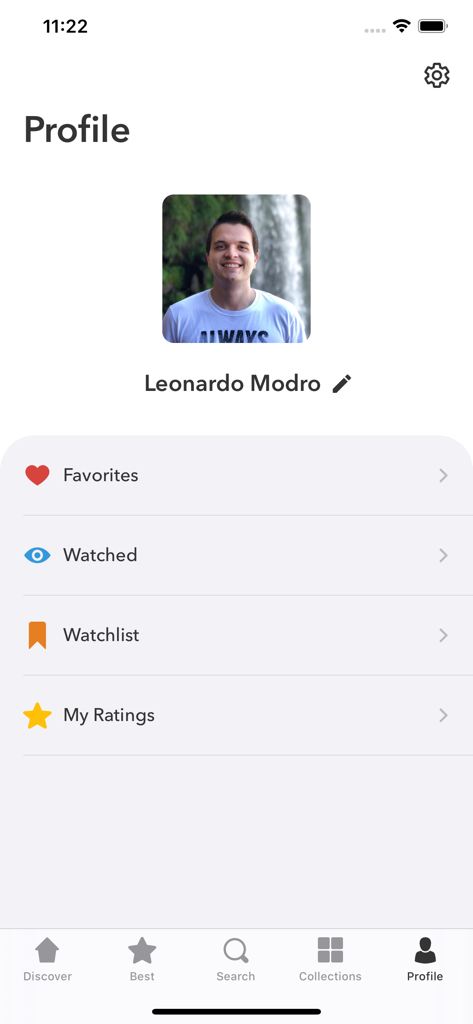 MyMovies - Catalog - User profile screen of the MyMovies catalog app showing movie categories like favorites, watched, and watchlist.