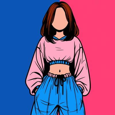 realistic girl faceless with baggy pants and a crop top