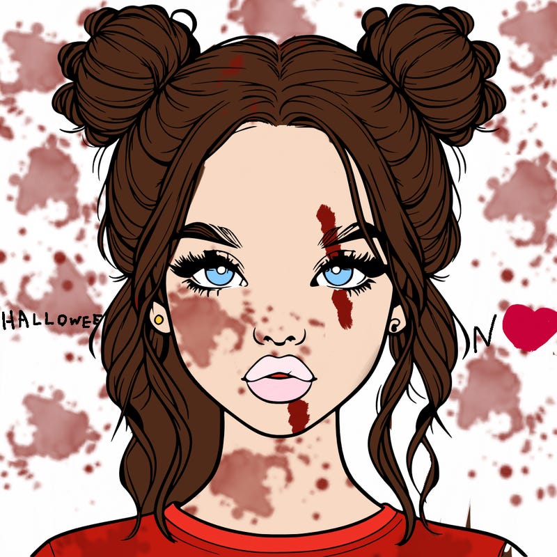 realistic girl with two buns in hair and lips