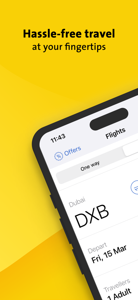 Cleartrip ME | Flight & Hotel - Cleartrip ME mobile app interface showing a flight booking screen for Dubai DXB