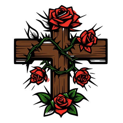 cross with roses and thorns