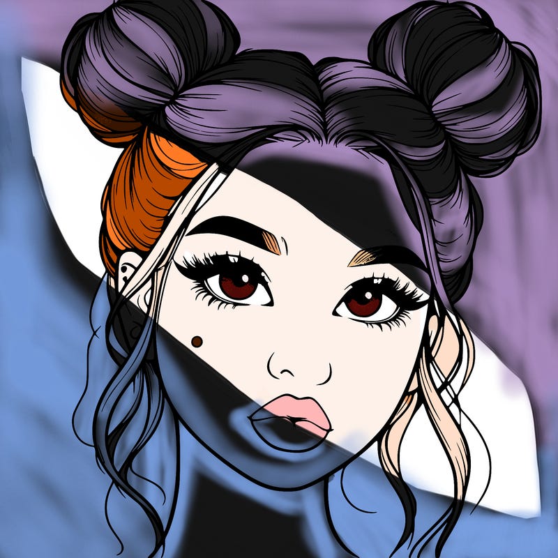 realistic girl with two buns on her hair and lips