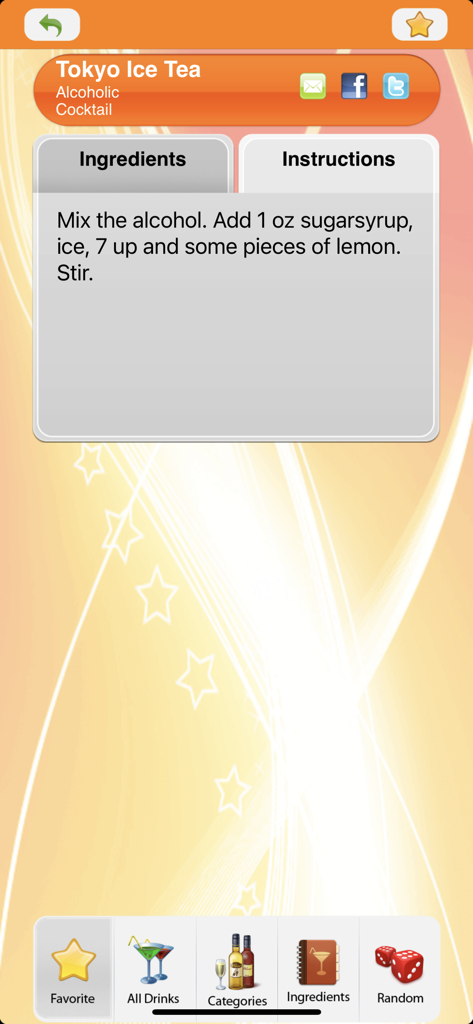 Instructions for making a Tokyo Ice Tea cocktail in the drink recipes app