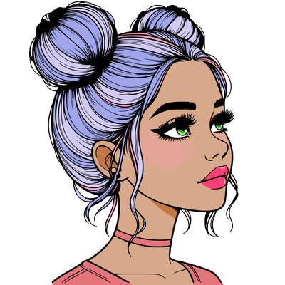realistic girl with buns on the top of her head