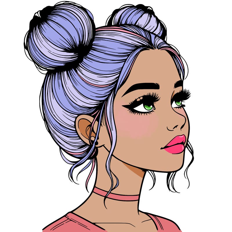 realistic girl with buns on the top of her head