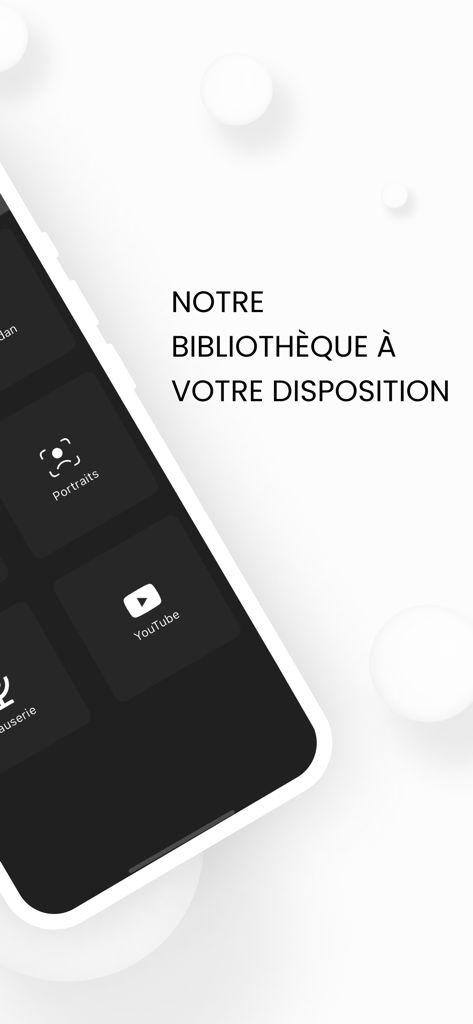 Asfiyahi TV | FM | Actu - Smartphone screen showing the media library of the Asfiyahi TV app with categories for YouTube and Portraits.