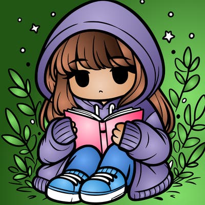 girl in oversized hoodie reading a book