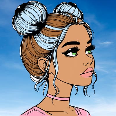 realistic girl with buns on the top of her head
