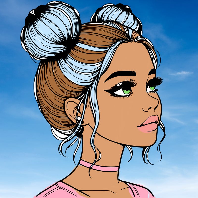 realistic girl with buns on the top of her head