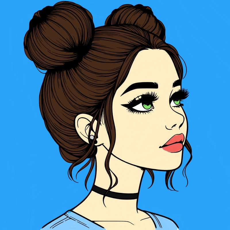 realistic girl with buns on the top of her head
